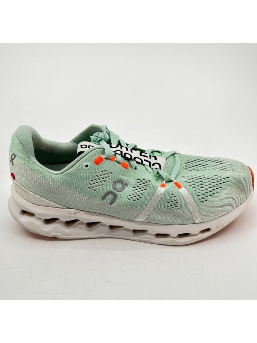 On Cloudsurfer Mens Size 11.5 Mint Green White Athletic Running Shoes Sneakers